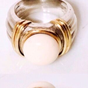 Sterling & 18k Gold White Agate Statement Ring